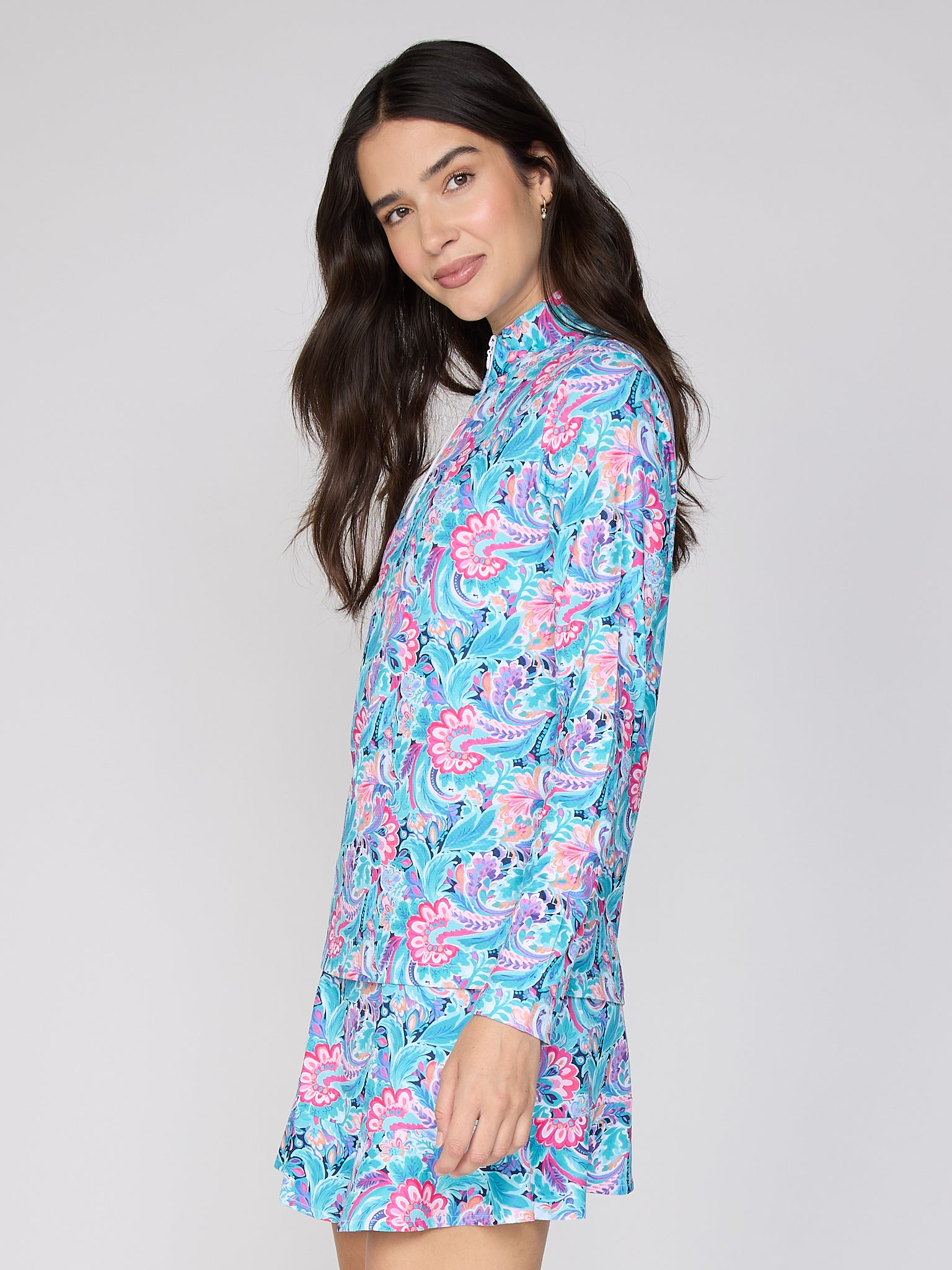 Danielle Mock Neck Top in Blue Garden