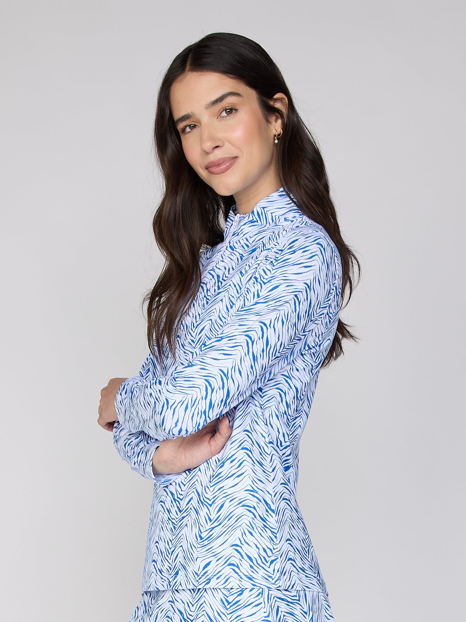 Danielle Mock Neck Top in Royal Zebra