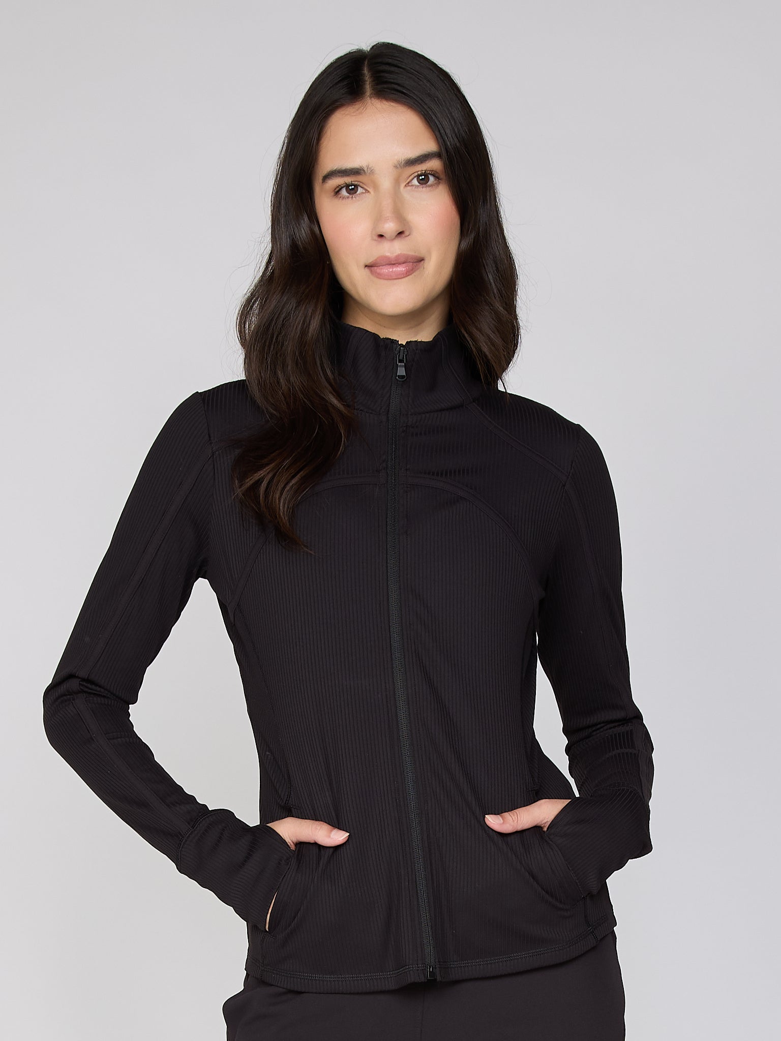 Rib Zip-Up Jacket in Black