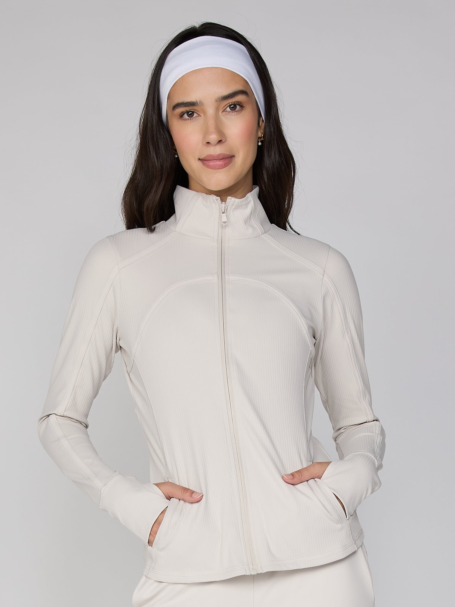 Rib Zip-Up Jacket in Bone