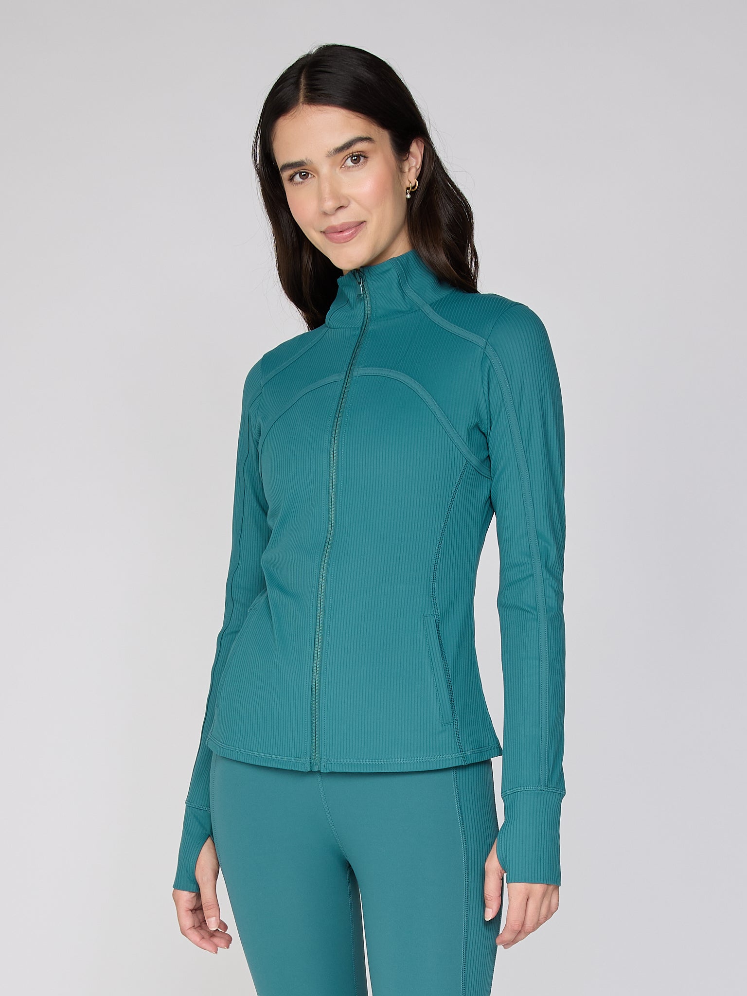 Rib Zip-Up Jacket in Pine