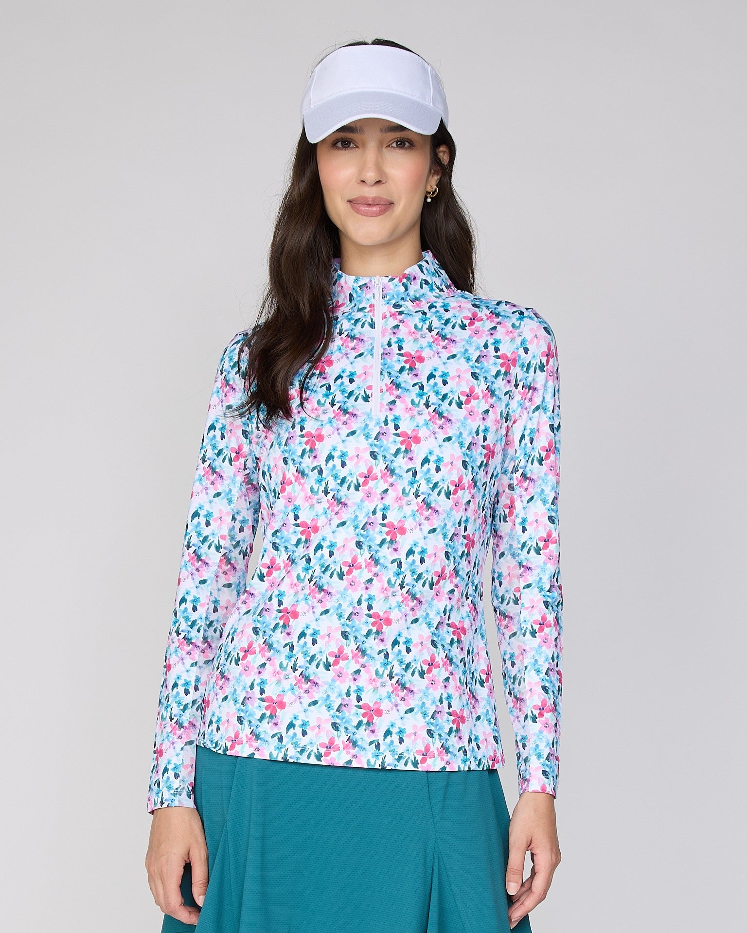 Danielle Mock Neck Top in Watercolor Flower