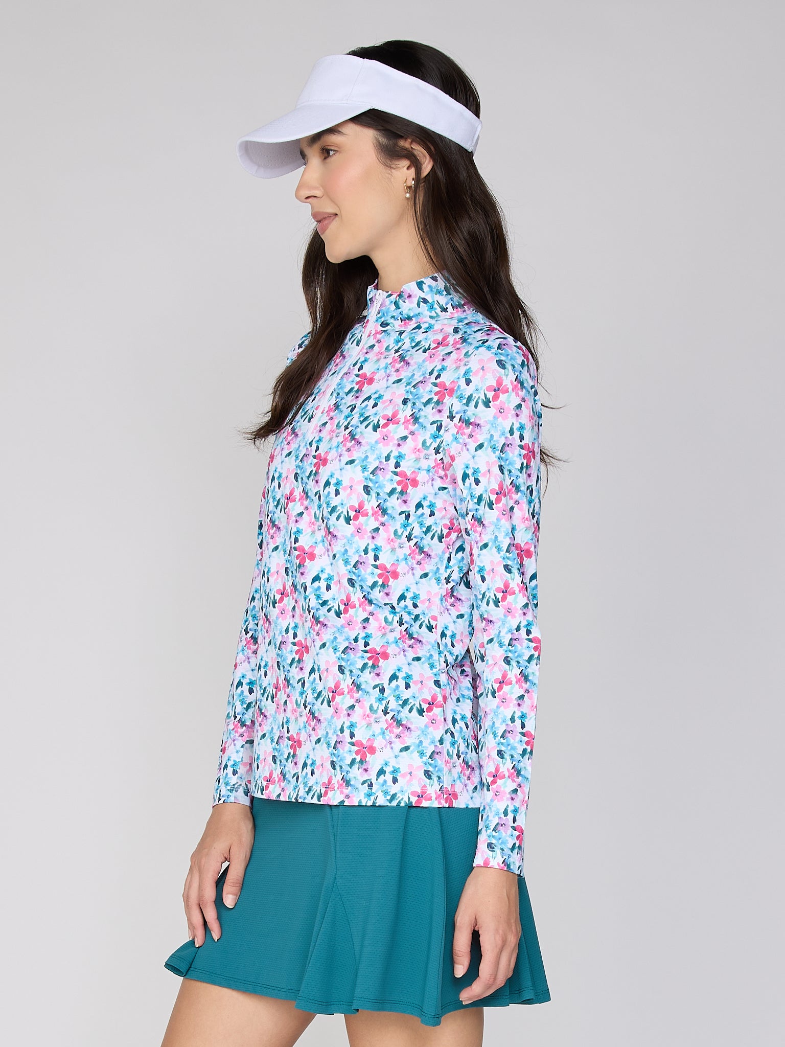 Danielle Mock Neck Top in Watercolor Flower