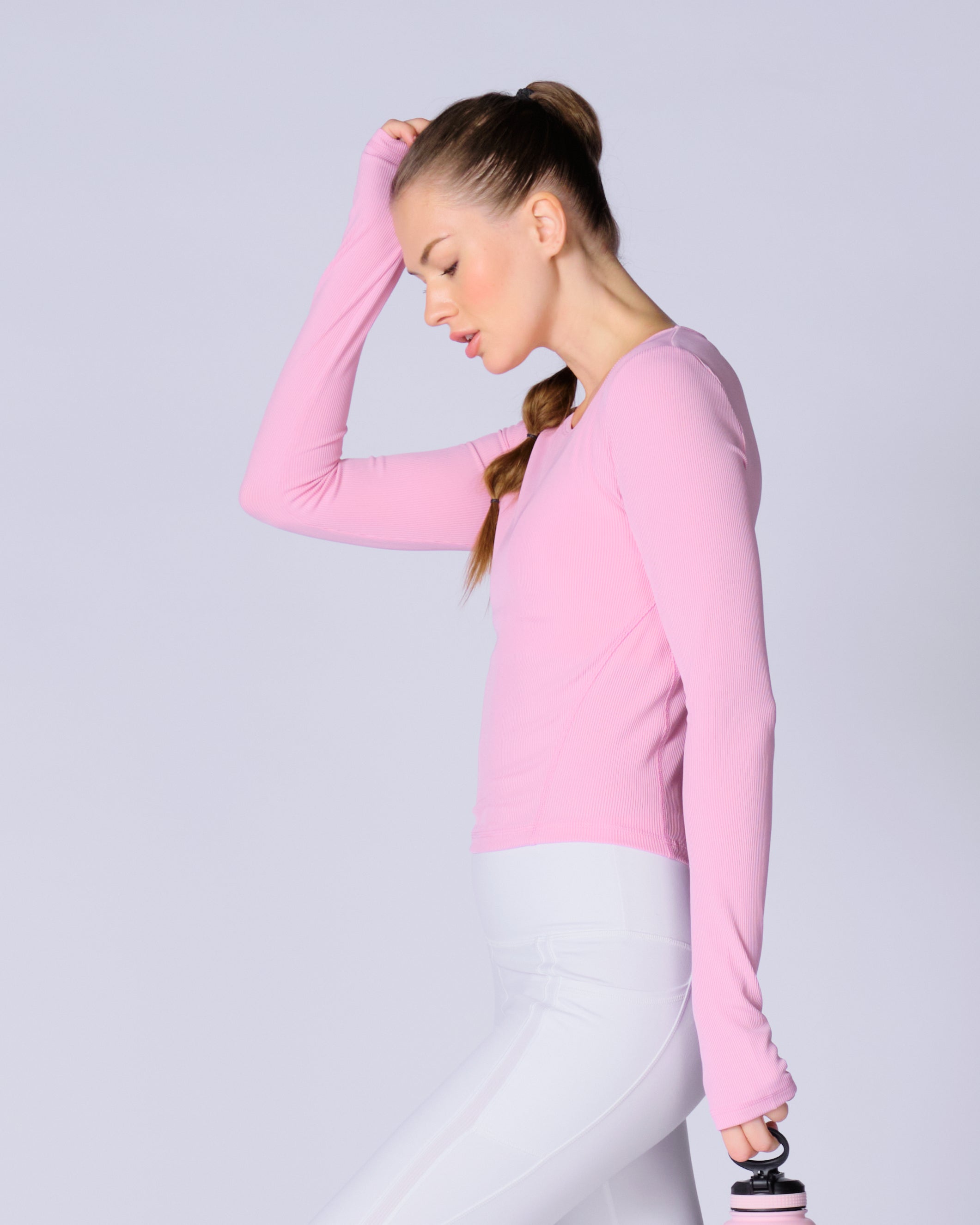 Dusty Pink Rib Body Sculpting Long Sleeve Top